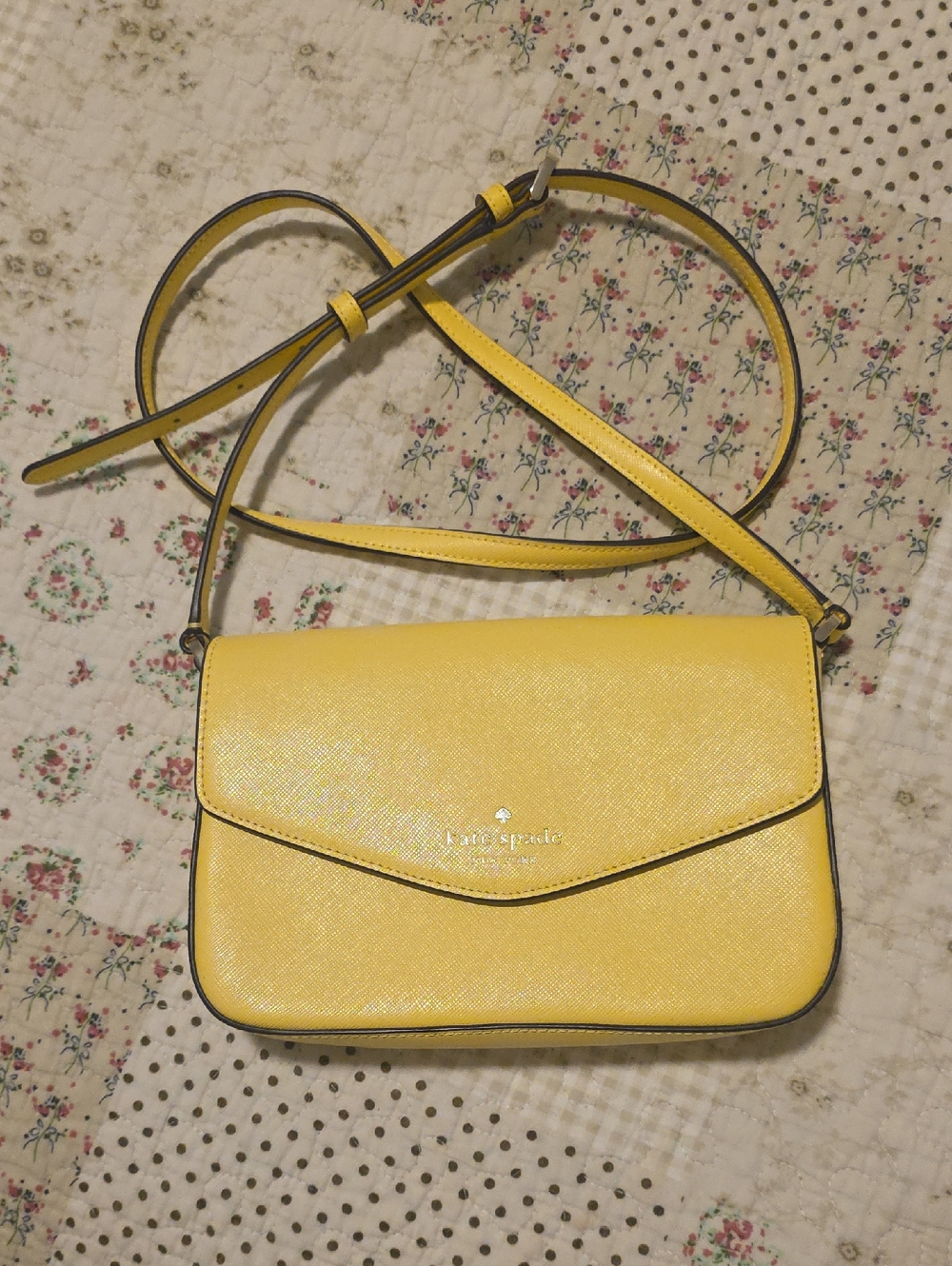 kate spade Sadie Envelope Yellow Saffiano Leather .